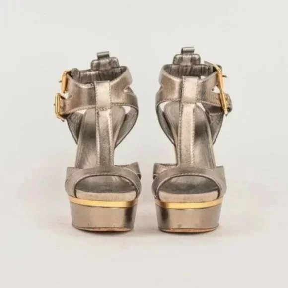 Gucci Metallic Silver Leather Platform Sandals - Picture 2 of 8